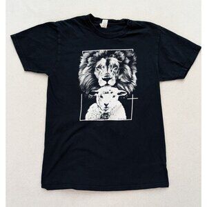 Kid's T-shirt Black Short Sleeve Lion Sheep Religion Christian Size XS